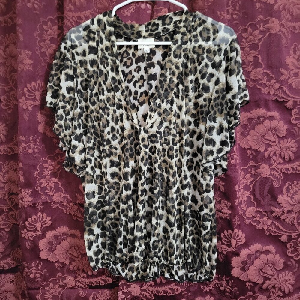 Leopard Chiffon Tie Flutter Sleeve Top Lashes 1X
